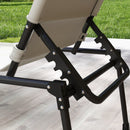 2 Pcs Outdoor Lounge Chair, Adjustable Backrest Folding Chaise Lounge, Cushioned Tanning Chair w/ Sunshade Roof & Pillow Headrest for Beach, Camping, Hiking, Cream White