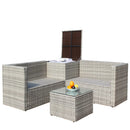 4 Piece Patio Sectional Wicker Rattan Outdoor Furniture Sofa Set with Storage Box Grey by HouseOfZazla