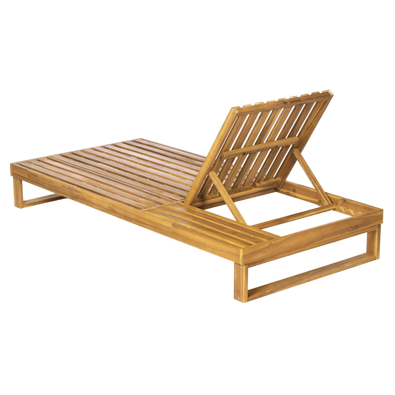 Acacia Wood Chaise Lounge Teak Finish with Adjustable Recliner, photo 5 of 8