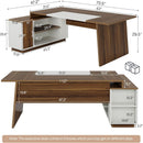 L-Shaped Executive Desk With Storage Cabinet And Shelves For Home Office - White / Walnut by HouseOfZazla