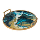 20.9x20.1x3.1" Round Accent Mirrored Tray with Handles by HouseOfZazla
