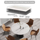 53.15" Modern Artificial Stone Round Carbon Steel Base Dining Table, Can Accommodate 6 People - White / Black by HouseOfZazla