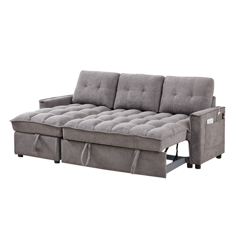 78.75" Reclining Sofa, Pull-Out Sofa Bed with USB and tape-c charging ports, L-Shaped Sectional Sofa with Reclining Storage and Arm Side Organizer Pocket Features, Living Room Comfort Sofa