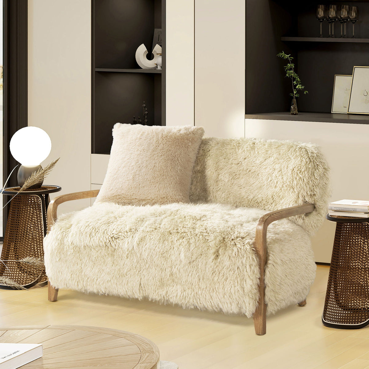 Enchante - Sheepskin Accent Loveseat - Taupe / Natural, photo 3 of 13