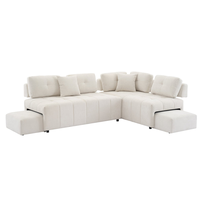 91.73" L-shaped Sofa Sectional Sofa Couch with 2 Stools and 2 Lumbar Pillows for Living Room, Biege