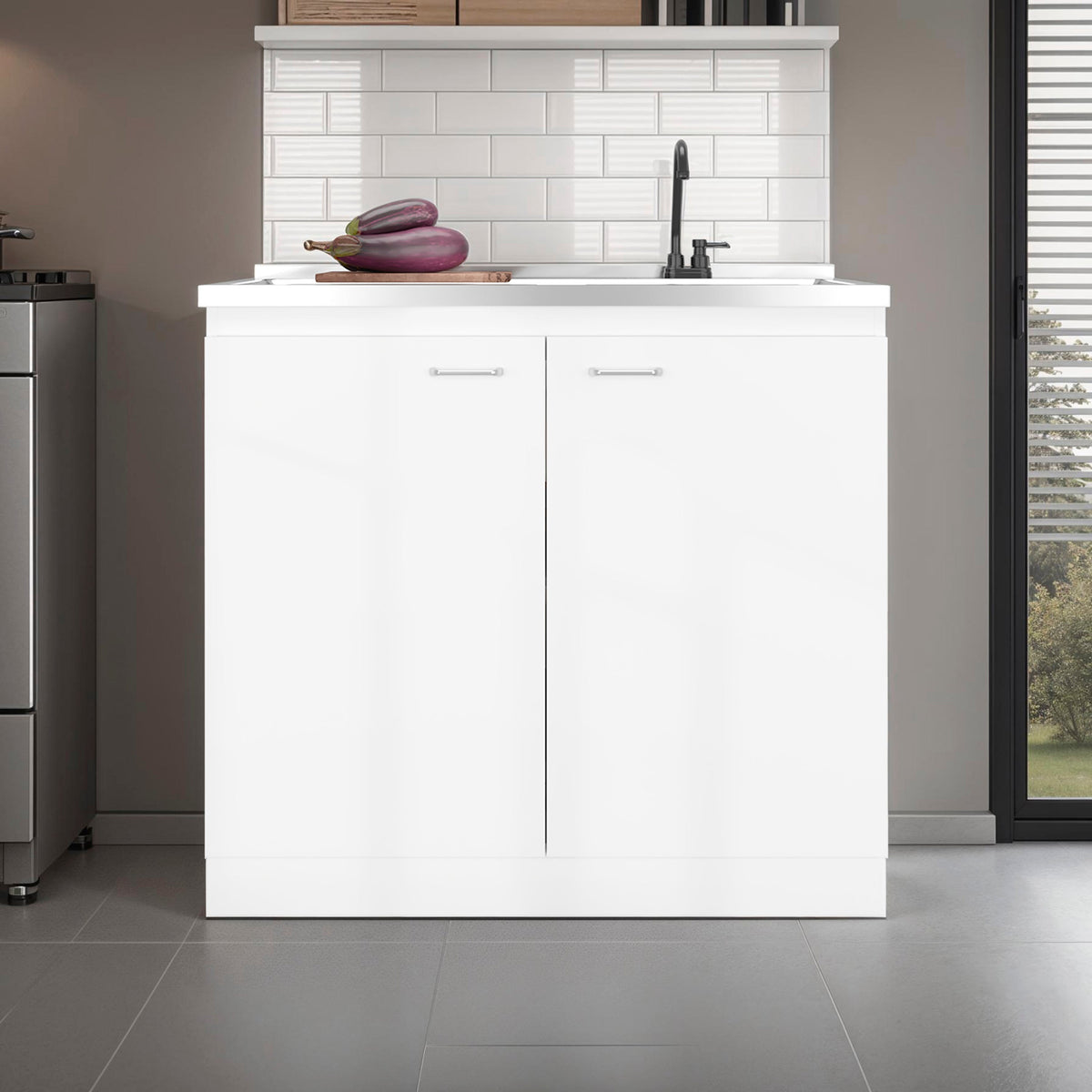 Salento Freestanding Sink, Double Door Cabinet, Two Shelves, photo 2 of 10