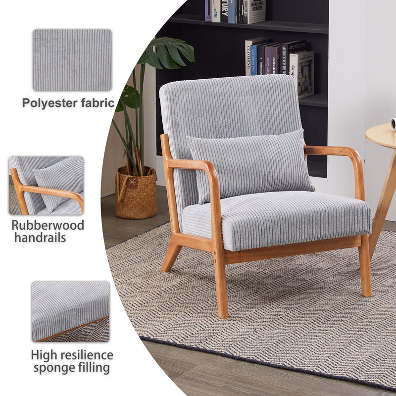 Mid-Century Modern Accent Chair, Arm Chair Living Room Chairs with Pillow Upholstered Reading Chair with Solid Wood Frame &  Living Room Bedroom Balcony (Antique Dark Grey)
