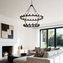 36-Lights 2-Level Matte Black Wagon Wheel Chandelier (24+12)