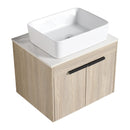 24" Modern Design Float Bathroom Vanity With Ceramic Basin Set, Wall Mounted White Oak Vanity With Soft Close Door, KD-PackingD-Packing Pieces