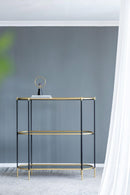 3 Tier Metal Console Table, Mirrored Shelf - Golden Black by HouseOfZazla
