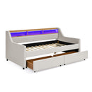 Twin Upholstered Sofa Bed With LED Lights, Storage Drawers, Adjustable Headboard & Wireless Charging - Beige by HouseOfZazla