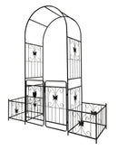 Metal Garden Arch With Gate High Climbing Plants Support Rose Arch Outdoor - Black by HouseOfZazla