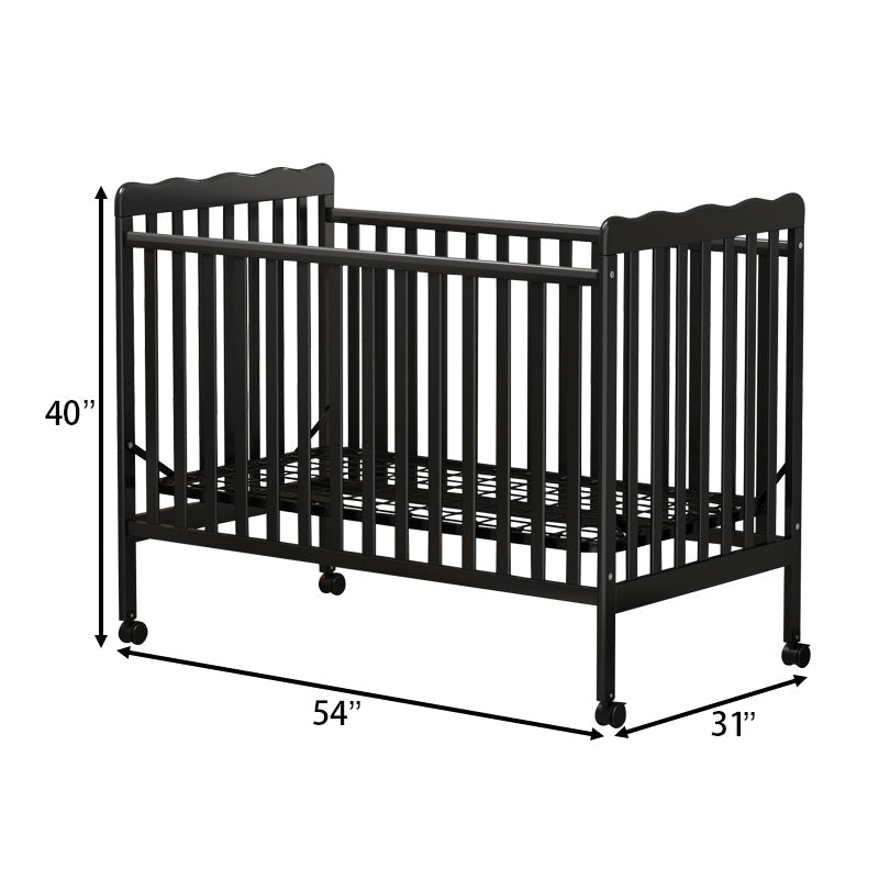 3-In-1 Convertible Crib In Storm BLACK, Made Of Sustainable Pinewood, Non-Toxic Finish, Comes With Locking Wheels, Wooden Nursery Furniture