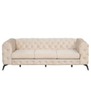 85.5" Velvet Upholstered Sofa with Sturdy Metal Legs, Modern Sofa Couch with Button Tufted Back, 3 Seater Sofa Couch for Living Room, Apartment, Home Office, Beige