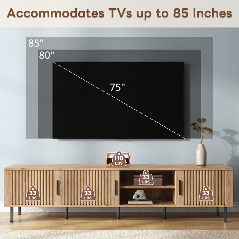 78" TV Stand For TVs Up To 85" With Closed Storage, Living Room Entertainment Center - Natural Wood, photo 3 of 16