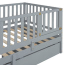 Daybed With Fence Guardrails And 2 Drawers, Split Into Independent Floor Bed & Daybed by HouseOfZazla