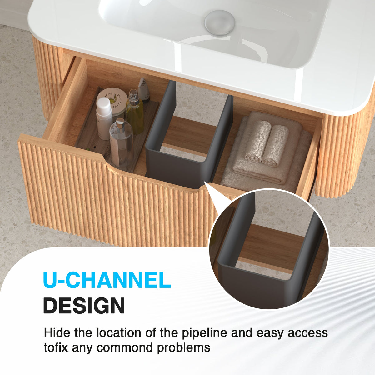 30-Inch Wall-Mounted Floating Solid Wood Bathroom Vanity, photo 4 of 10