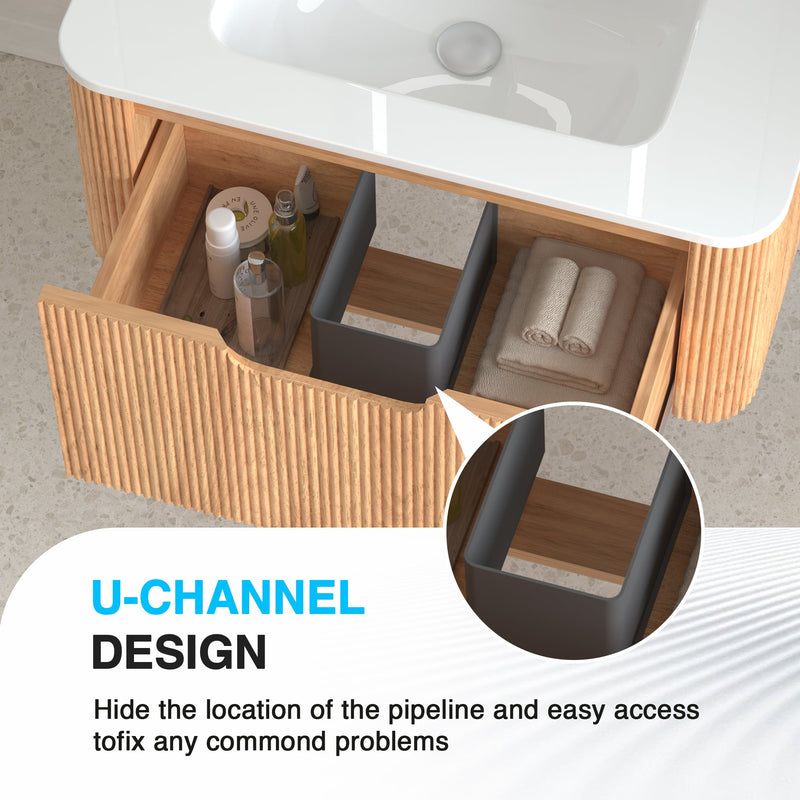 30-Inch Wall-Mounted Floating Solid Wood Bathroom Vanity, photo 4 of 10
