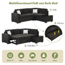 83.8" Reversible Sectional Pull-Out Sofa Bed L-Shaped Corner Sofa Couch with Storage Chaise, USB Ports, Power Sockets, Cup Holder for Living Room, Bedroom, Study, Black