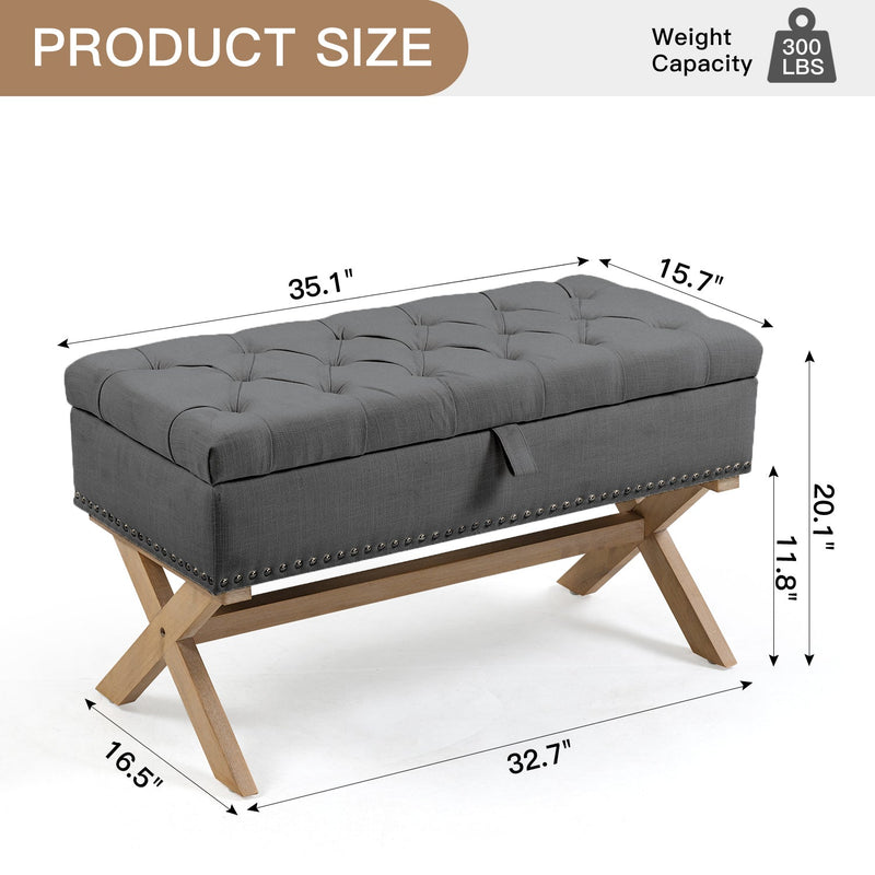 35 Inch Storage Ottoman, Button-Tufted Ottoman Linen Storage Bench, Ottoman with Storage