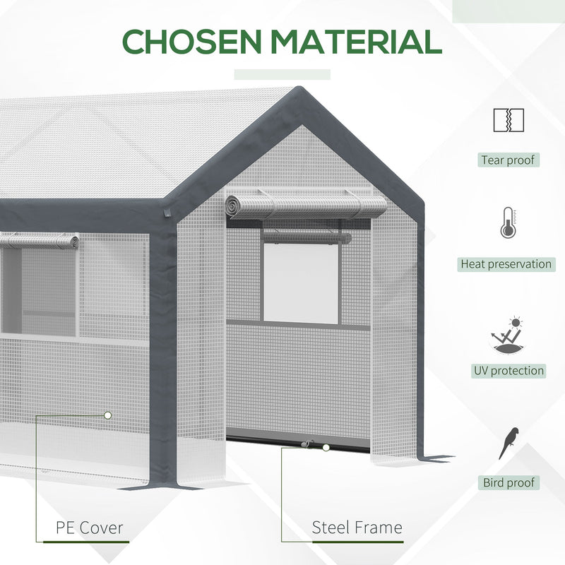 12' x 7' x 7' Walk-In Greenhouse, Outdoor Garden Warm Hot House with 4 Roll-up Windows, 2 Zippered Doors and Weather Cover, White