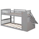 Twin Over Twin Bunk Stairway Bed With 2 Drawers And Slide - Gray by HouseOfZazla