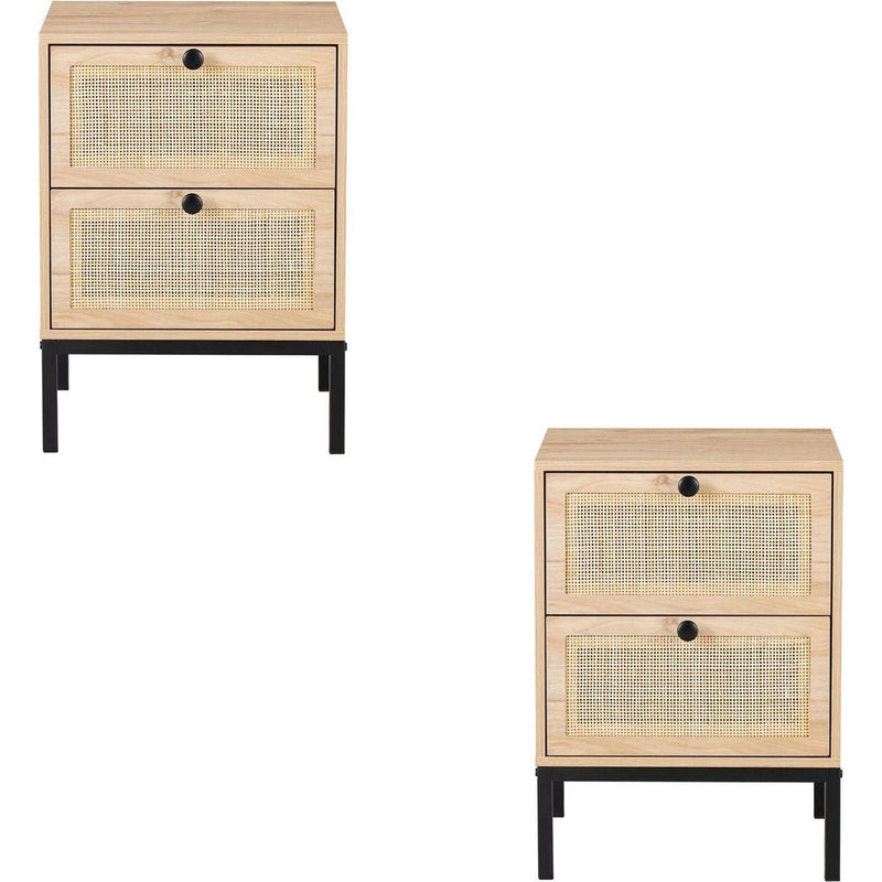 Set of 2 rectangle Rattan Bedside Table Nightstand with Drawer 2