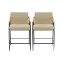 Mid Century Modern Counter Stool Set With Espresso Metal Frame - Khaki