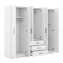 6-Doors Wooden Wardrobe Storage for Bedroom, with Big Drawers, White