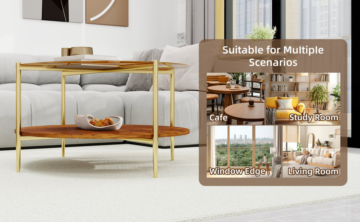 Luxurious Round Coffee Table with Gold-Tinted Tempered Glass Top, photo 3 of 10