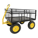 Steel Garden Cart, Heavy Duty 1400 Lbs Capacity, With Removable Mesh Sides To Convert Into Flatbed, Utility Metal Wagon With 2-In-1 Handle And 16 In Tires, Perfect For Garden, Farm, Yard - Black by HouseOfZazla