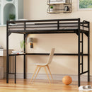 Twin Metal Loft Bed With Desk, Ladder And Guardrails, Bookdesk Under Bed - Black by HouseOfZazla