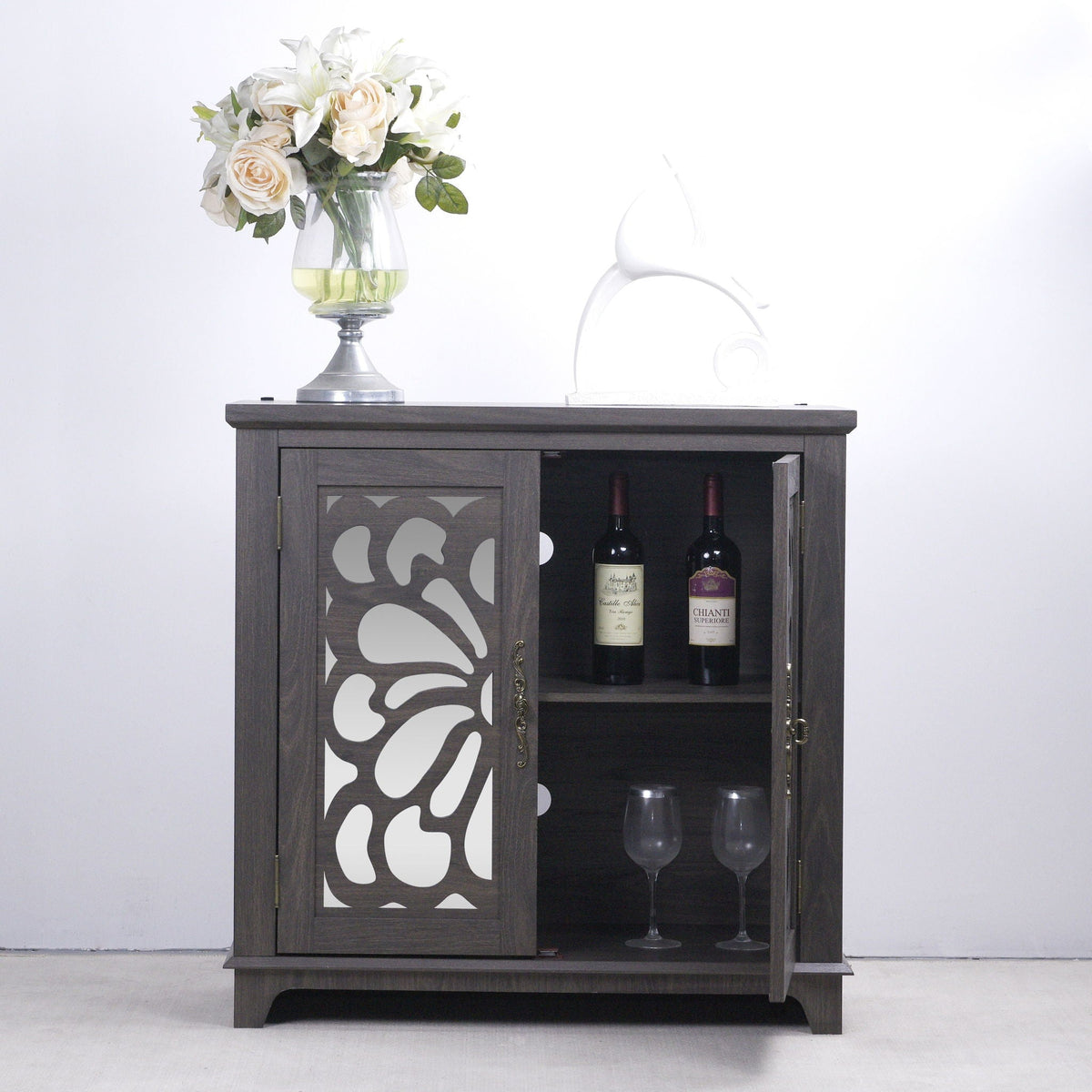 Elegant Sideboard With 2 Acrylic Mirrored Doors, Adjustable Shelf Storage, photo 8 of 38