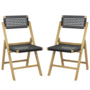 Set of 2 Folding Chairs Indonesia Teak Wood Dining Chairs with Woven Rope Seat and Back by LJGDeals