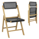 Set of 2 Folding Chairs Indonesia Teak Wood Dining Chairs with Woven Rope Seat and Back by LJGDeals