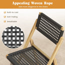 Set of 2 Folding Chairs Indonesia Teak Wood Dining Chairs with Woven Rope Seat and Back by LJGDeals
