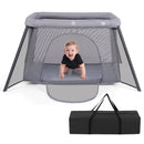 2-in-1 Portable Baby Playpen with Safety Enclosure and Padded Mattress-Dark Gray by LJGDeals