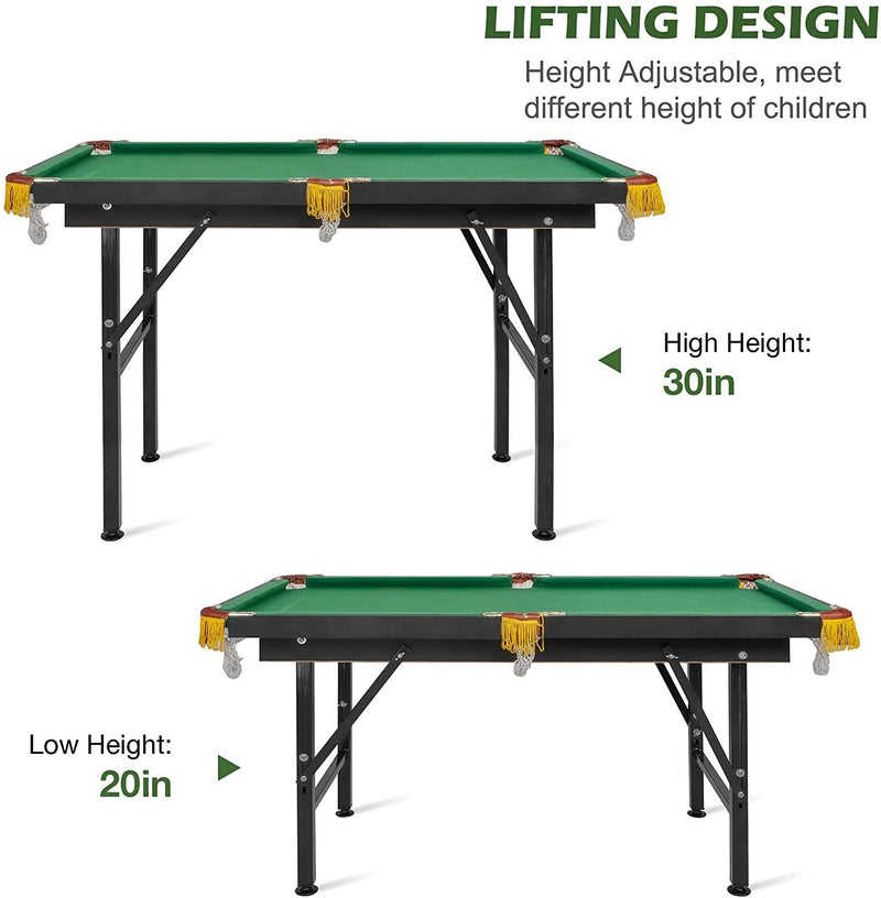 47" Folding Portable Billiard Table for Kids and Family - Pool Game Table with Cues, Balls, Chalk, Cleaning Brush, Tripod - Home or Office Play Fun