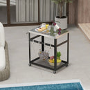 2-Tier Stainless Steel Grill Cart with 4 Hooks and Wheels BBQ Table-Black by LJGDeals