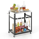 2-Tier Stainless Steel Grill Cart with 4 Hooks and Wheels BBQ Table-Black by LJGDeals