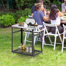2-Tier Stainless Steel Grill Cart with 4 Hooks and Wheels BBQ Table-Black by LJGDeals