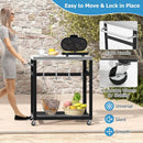 2-Tier Stainless Steel Grill Cart with 4 Hooks and Wheels BBQ Table-Black by LJGDeals