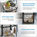 2-Tier Stainless Steel Grill Cart with 4 Hooks and Wheels BBQ Table-Black by LJGDeals