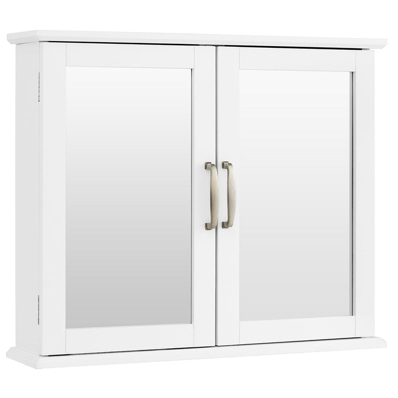 2-Tier Bathroom Wall-Mounted Mirror Storage Cabinet with Handles-White, photo 3 of 8