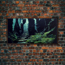 Fantasy Forest with Temple Steps, Wall Decor, Ready To Hang Framed Canvas Print, Oversize Wall Art