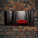 Red Sofa In A Forest Framed Canvas Print, Thought Provoking Art, Framed Art, Creepy Photography, Halloween Art