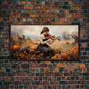 Girl Violinist, Fall Wall Decor, Pumpkin Decor, Canvas Print, Wall Hanging, Panoramic Art, Country Home Decor, Violin Wall Art, Gift For Her