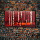 Birch Trees, Haunted birch forest, blood red forest, framed canvas print, ready to hang framed wall art