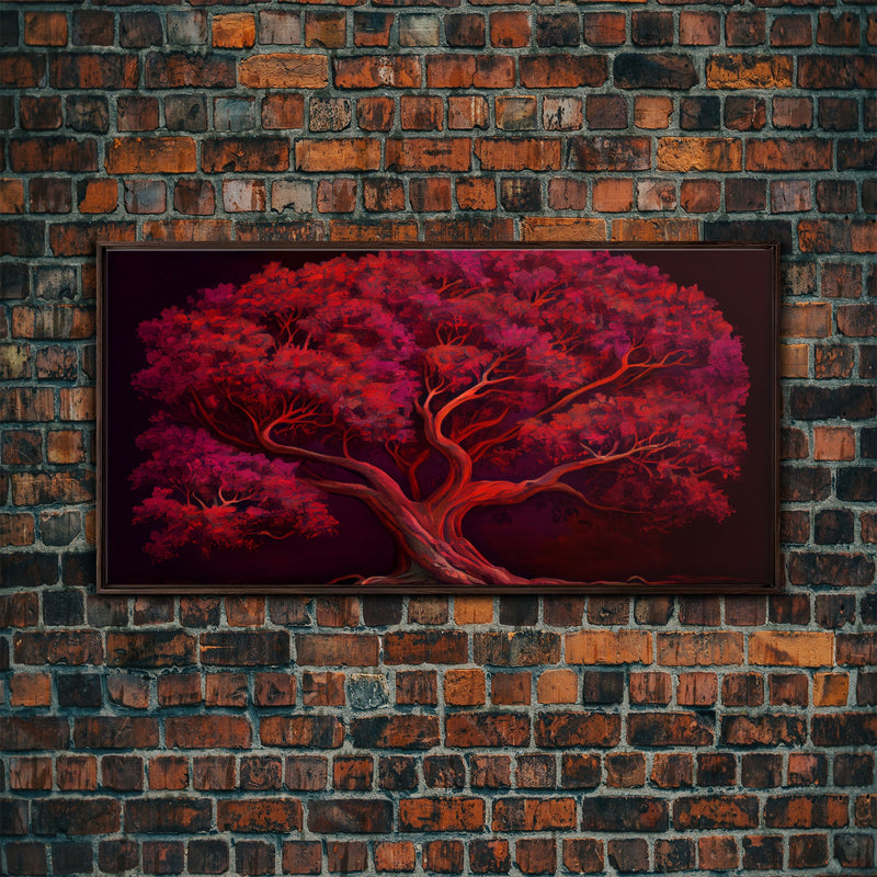 Blood red tree, fantasy horror art, framed canvas print