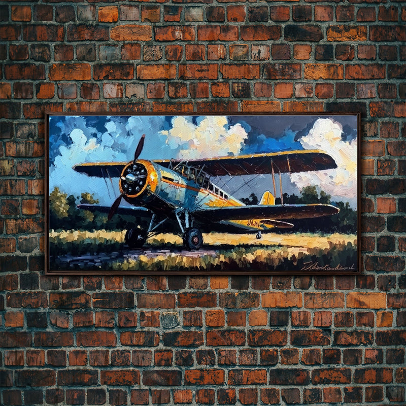 Aeroplane Art, Antique Airplane Painting Canvas Print, Framed Canvas Art, Above Sofa Art, Gift for RC Plane Pilot, Airplane Art